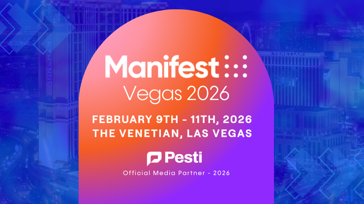 A headline describing Pesti's official media partnership at Manifest 2026